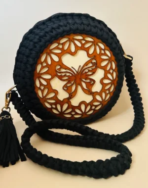 Handmade Laser-cut wooden base crochet bag
