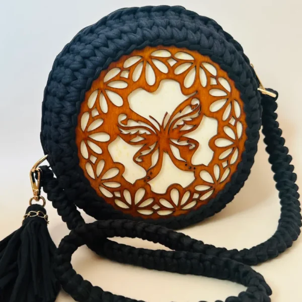Handmade Laser-cut wooden base crochet bag - Image 3