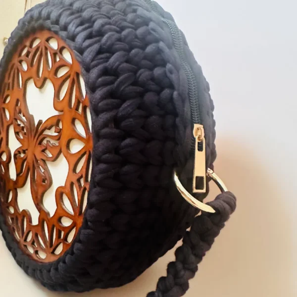 Handmade Laser-cut wooden base crochet bag - Image 2