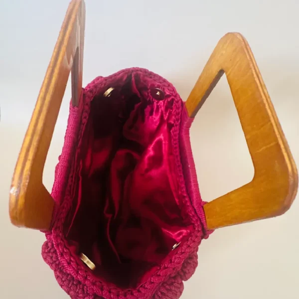 Handmade Crochet Flower Bag with Wooden Handles - Image 4
