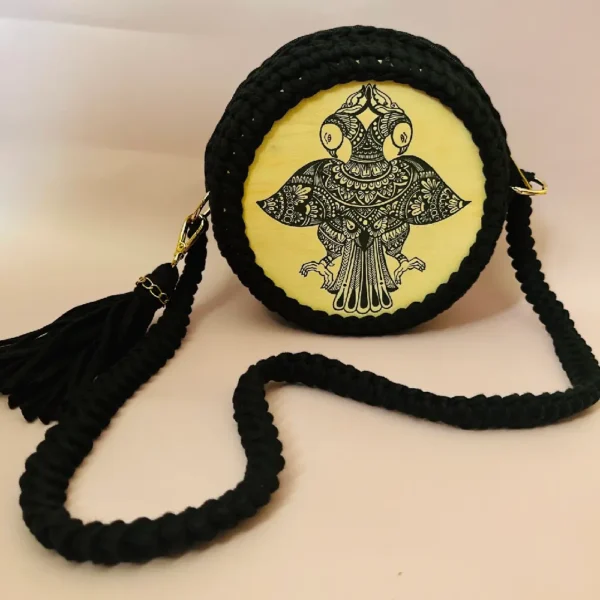 Handmade Wooden Painting Crochet Bag - Image 2