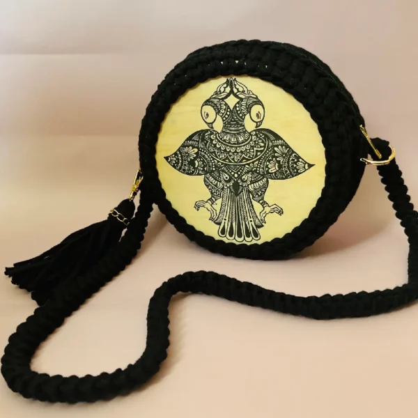 Handmade Wooden Painting Crochet Bag - Image 3