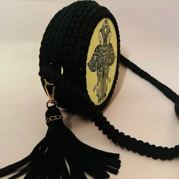 Handmade Wooden Painting Crochet Bag - Image 4
