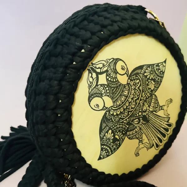 Handmade Wooden Painting Crochet Bag - Image 5