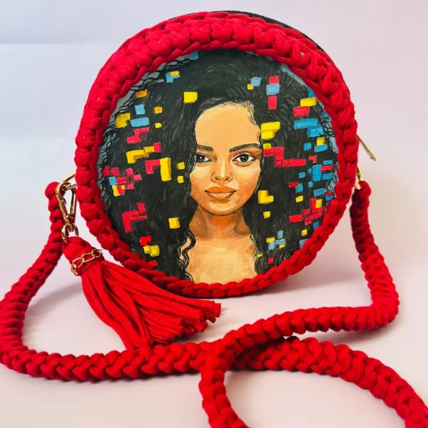 Handmade Wooden Painting Crochet Bag - Image 6