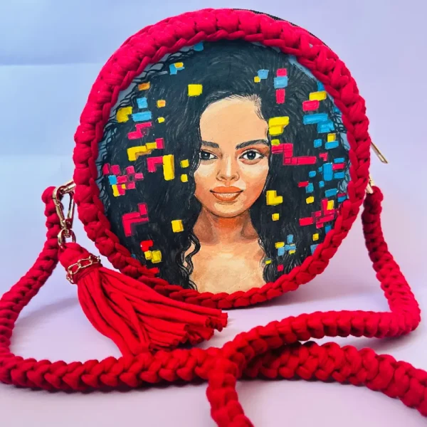 Handmade Wooden Painting Crochet Bag