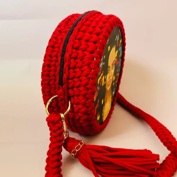 Handmade Wooden Painting Crochet Bag - Image 7