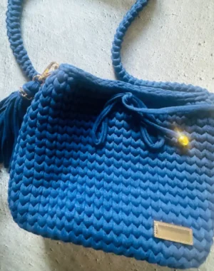Handmade Crochet Bucket Shoulder Bag (Blue)