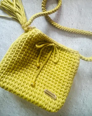 Handmade Crochet Bucket Shoulder Bag (Yellow)