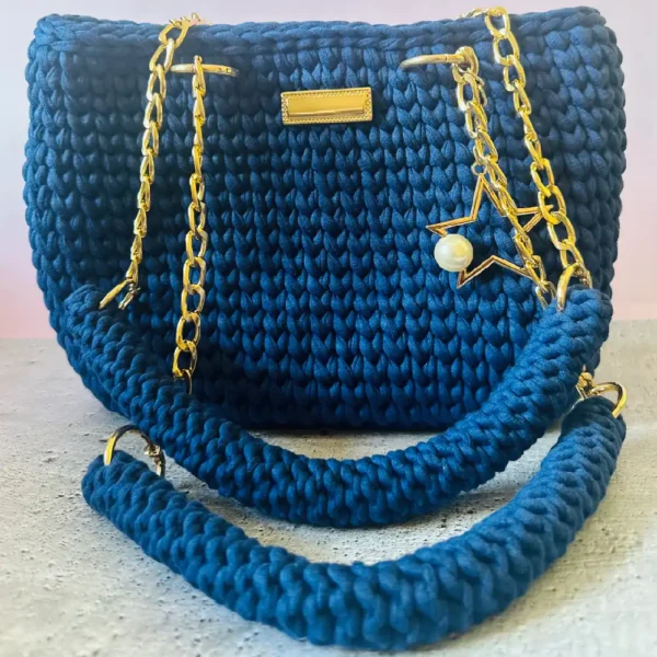 Handmade Crochet Handbag (Blue) - Image 2