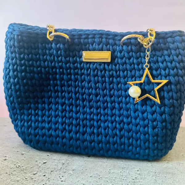 Handmade Crochet Handbag (Blue)
