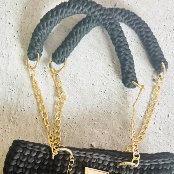 Handmade Crochet Handbag (Black) - Image 3