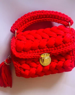 Puff Stitch Crochet Bag (Red)