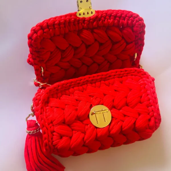 Puff Stitch Crochet Bag (Red) - Image 3