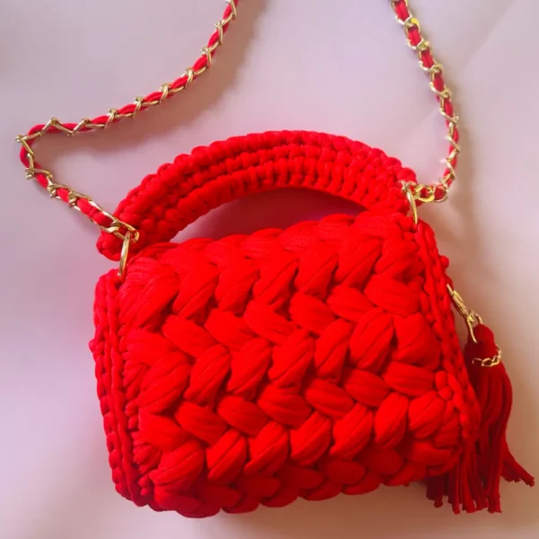 Puff Stitch Crochet Bag (Red) - Image 2