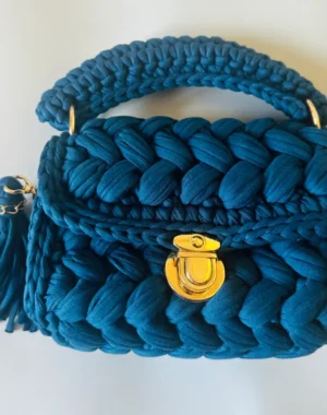 Puff Stitch Crochet Bag (Blue)