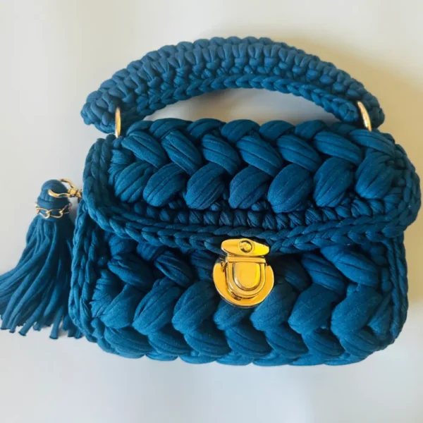 Puff Stitch Crochet Bag (Blue)