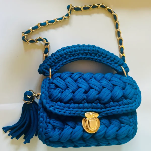 Puff Stitch Crochet Bag (Blue) - Image 3