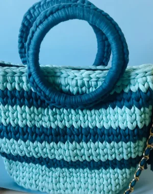 Round Handle Crochet Bag (Blue)