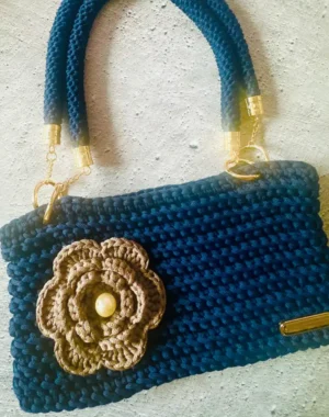 Handmade Crochet Shoulder Bag (Blue)