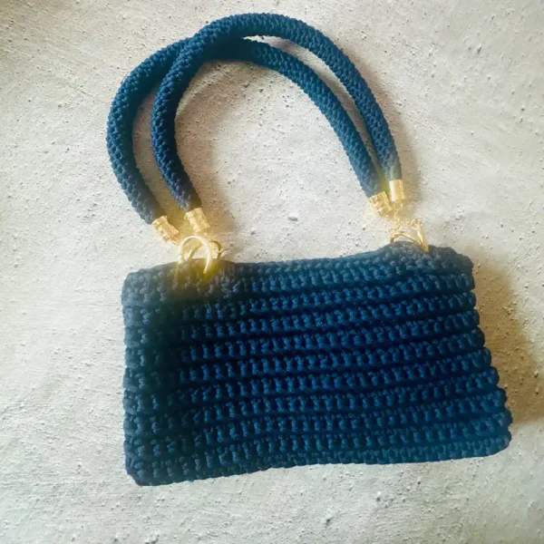 Handmade Crochet Shoulder Bag (Blue) - Image 3