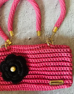 Handmade Crochet Shoulder Bag (Pink)
