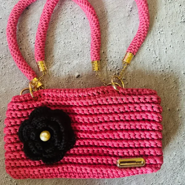 Handmade Crochet Shoulder Bag (Pink)