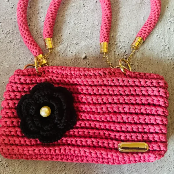 Handmade Crochet Shoulder Bag (Pink) - Image 2
