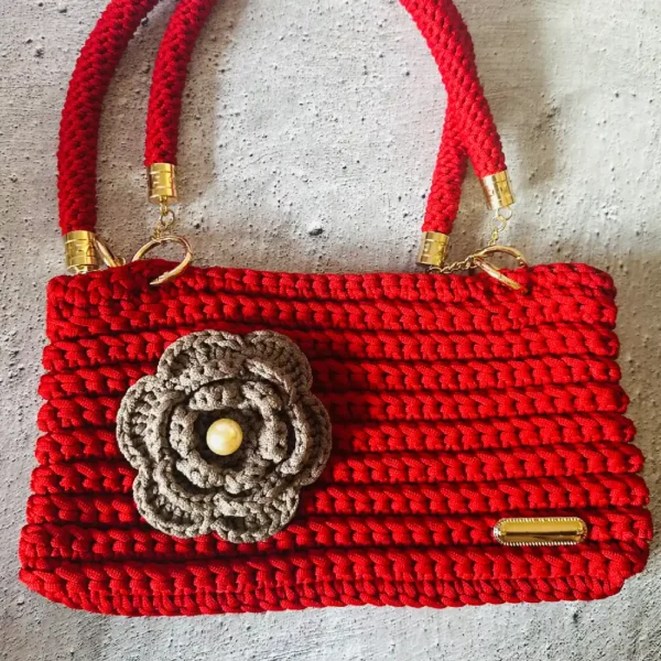 Handmade Crochet Shoulder Bag (Red)