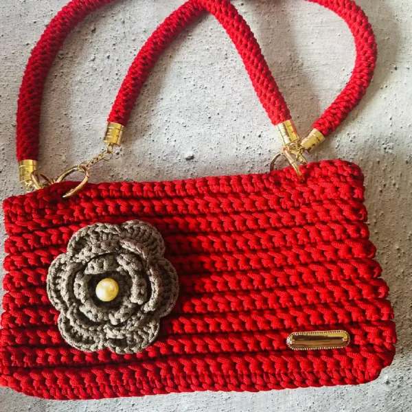 Handmade Crochet Shoulder Bag (Red) - Image 2