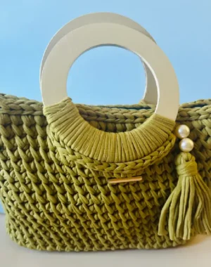 Wooden Round Handle Bag (Green)