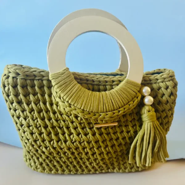 Wooden Round Handle Bag (Green)