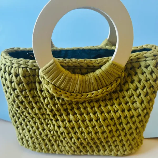 Wooden Round Handle Bag (Green) - Image 2