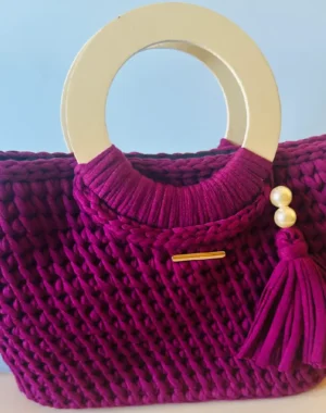 Wooden Round Handle Bag (Purple)