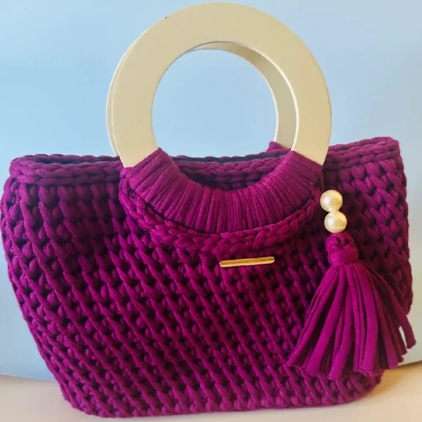 Wooden Round Handle Bag (Purple)