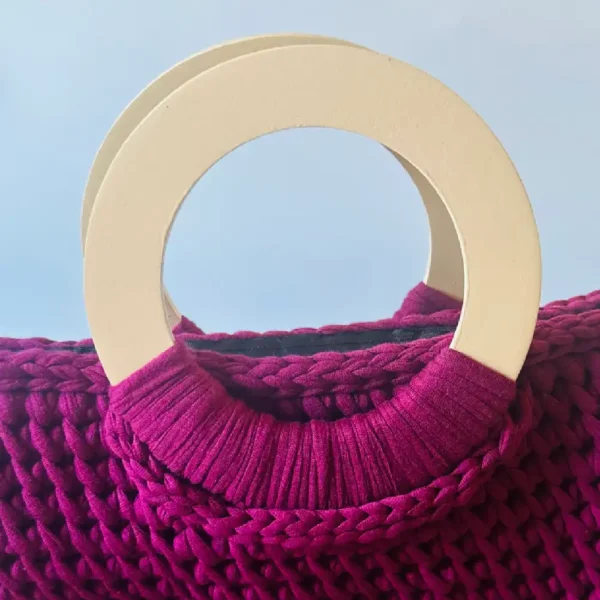 Wooden Round Handle Bag (Purple) - Image 2