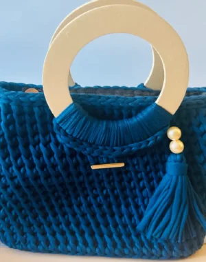 Wooden Round Handle Bag (Blue)