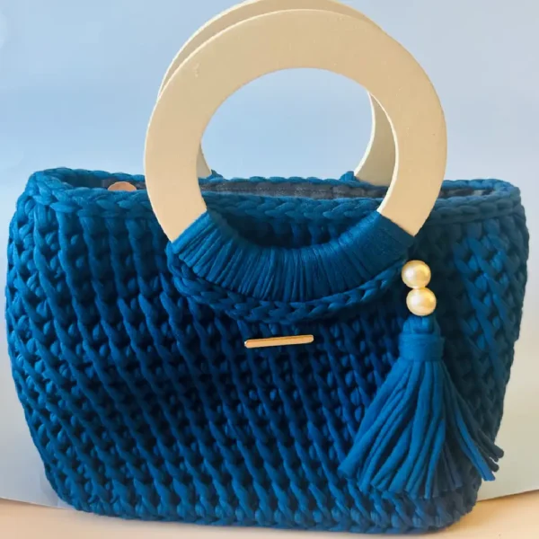 Wooden Round Handle Bag (Blue)