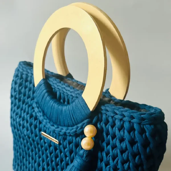 Wooden Round Handle Bag (Blue) - Image 2